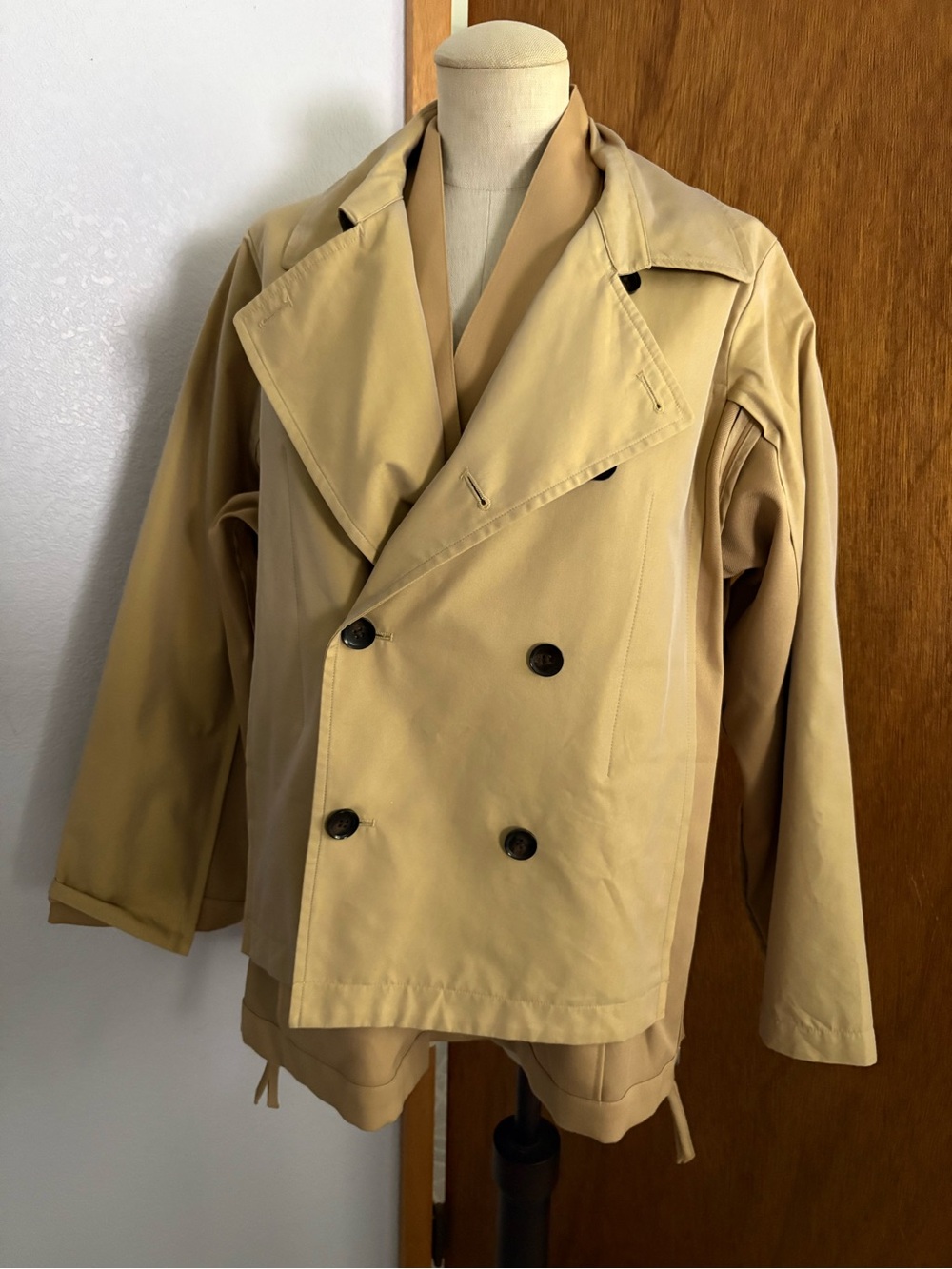 HARE Japan Free Size SAMUE Reversible Short Trench Kimono Jacket Khaki Beige